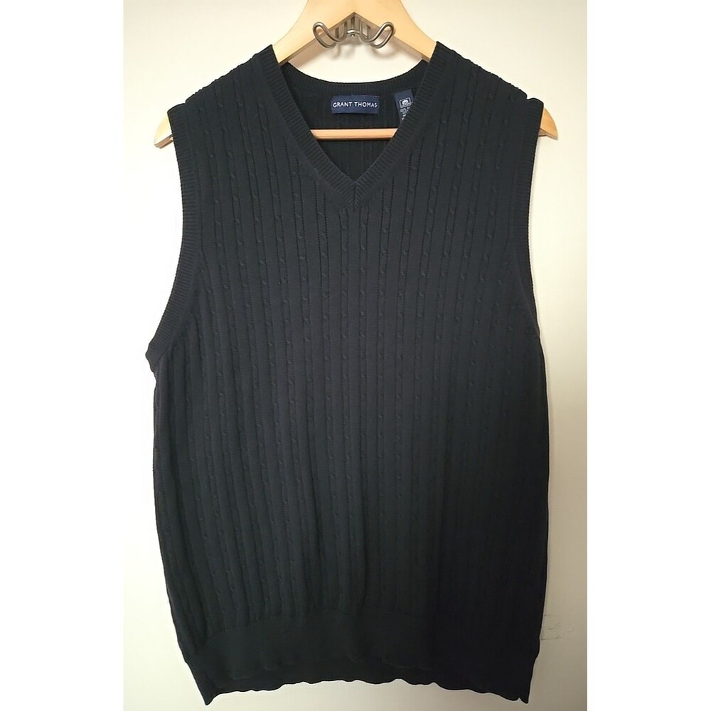 Vtg Grant Thomas Pima Cotton Cable Knit Sweater Vest  Mens L Made in Australia